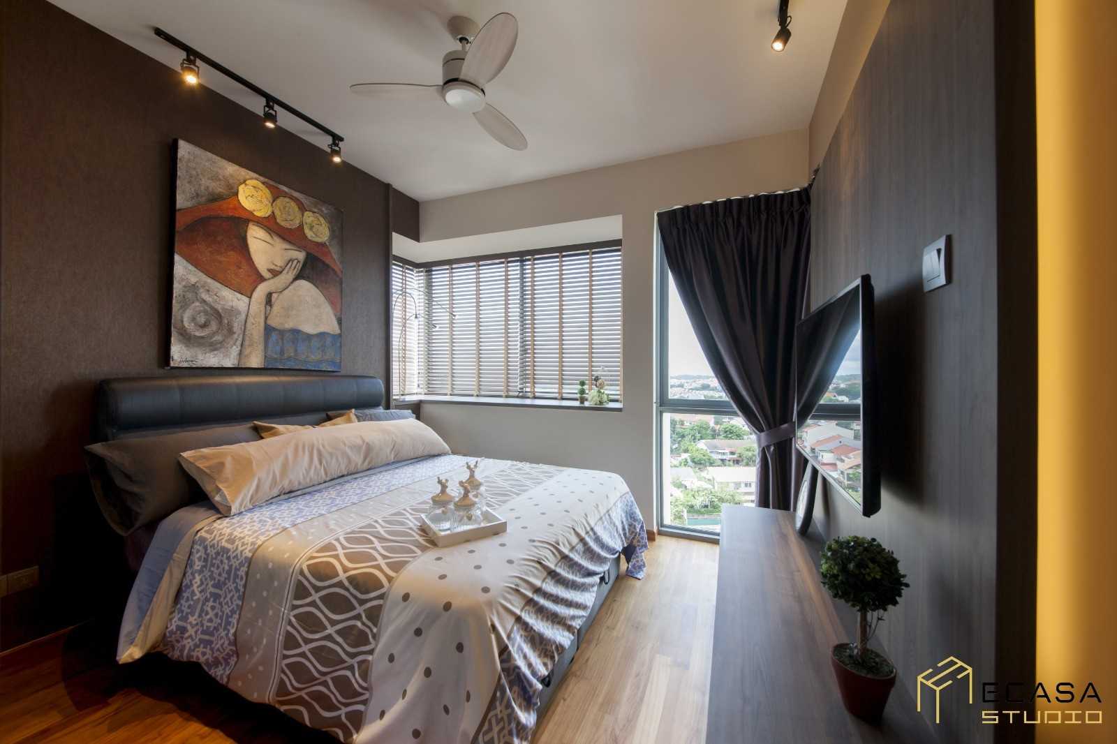 Industrial Bedroom with Bed and Lamps