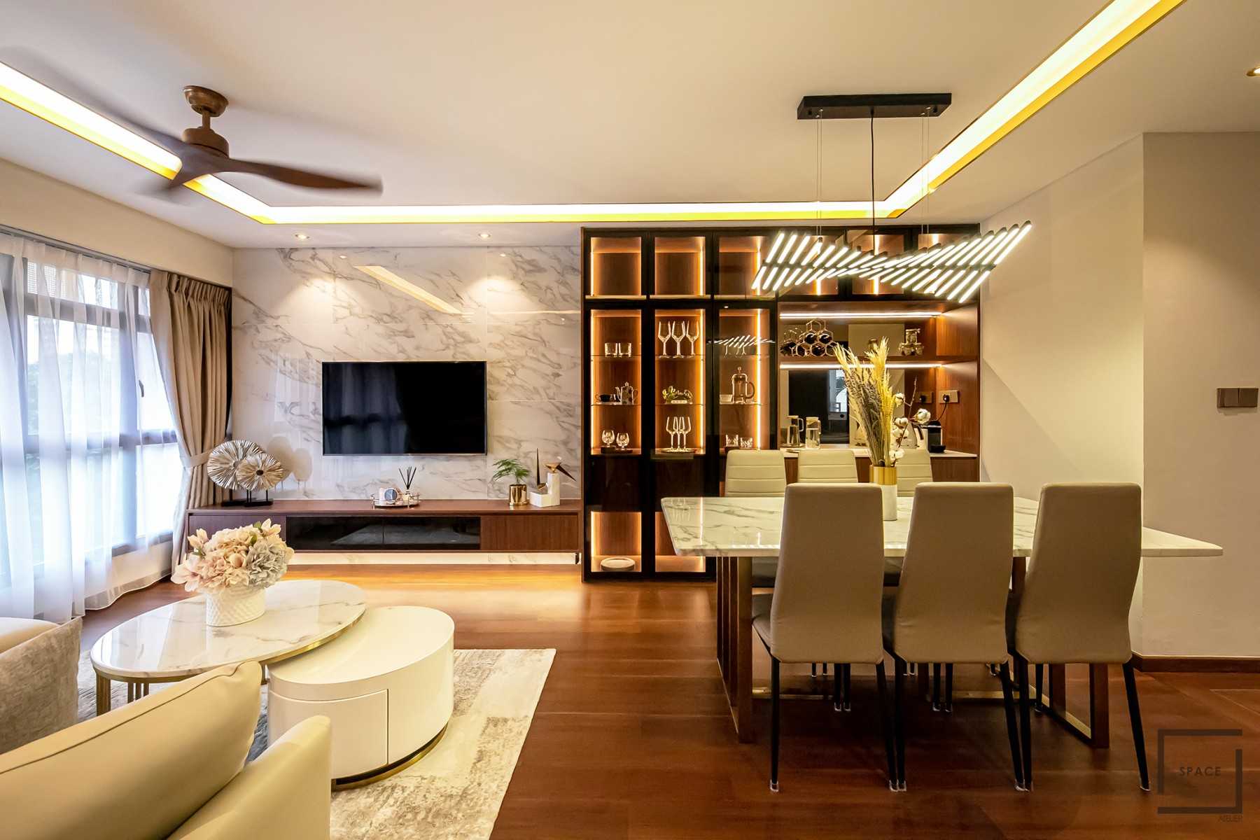 Modern Dining Room with Cove Lighting and Chandelier