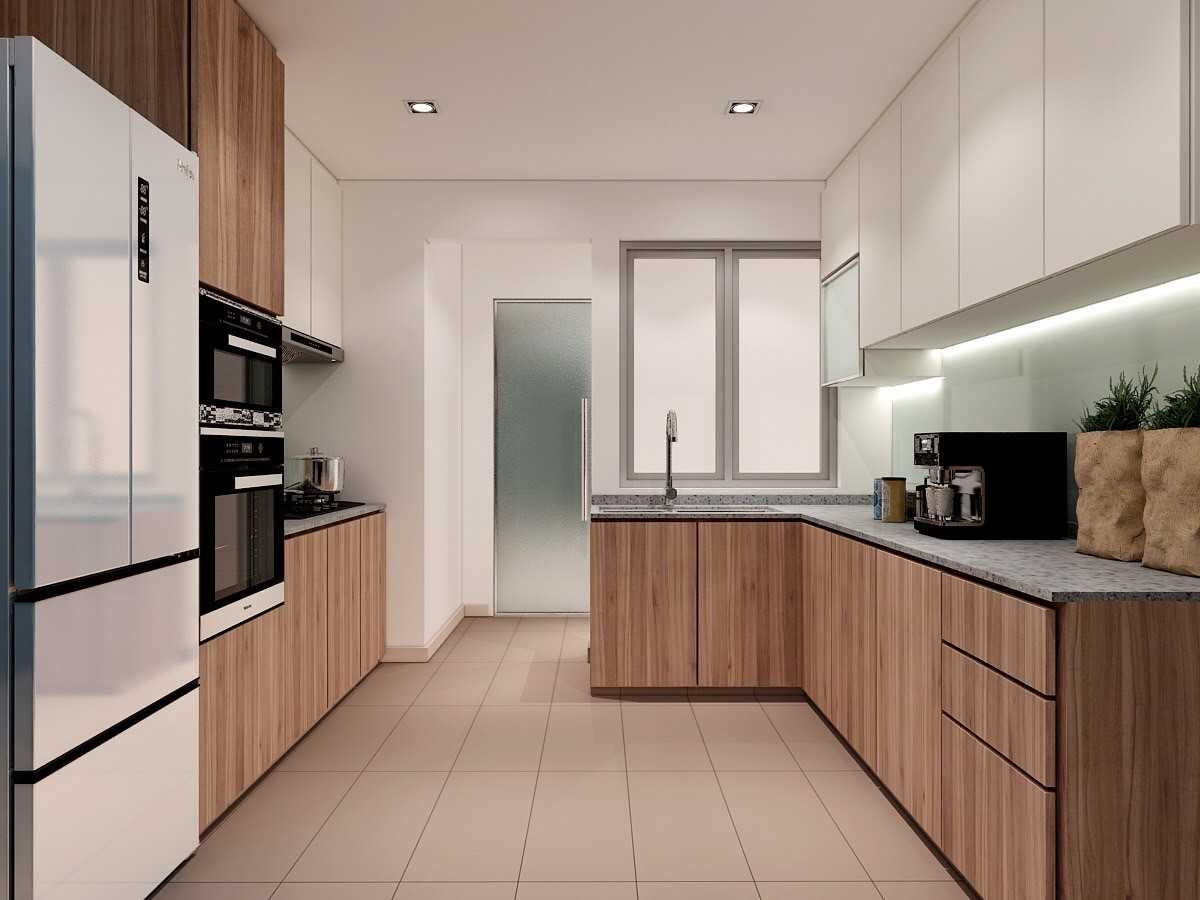Modern Kitchen with Countertop and Homogeneous Tiles