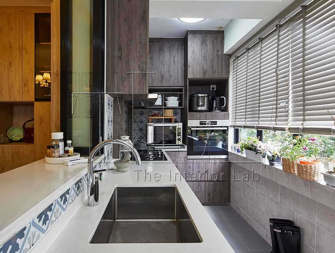 Asian Kitchen with Countertop and Kitchen Window