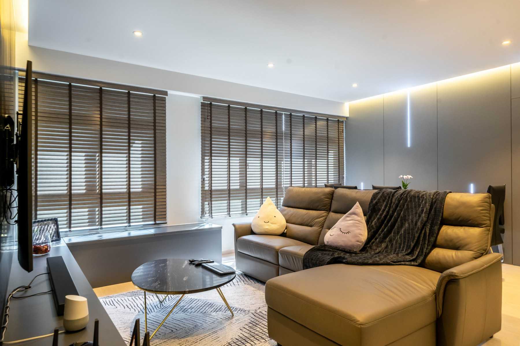 Modern Living Room with TV Console and Downlights