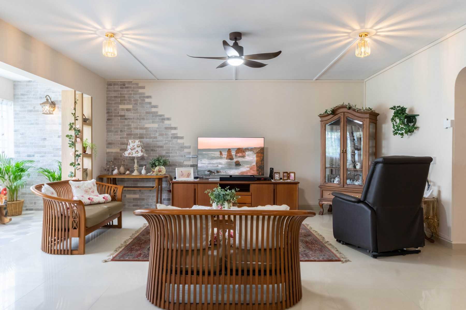Vintage Living Room with TV Console and Feature Wall