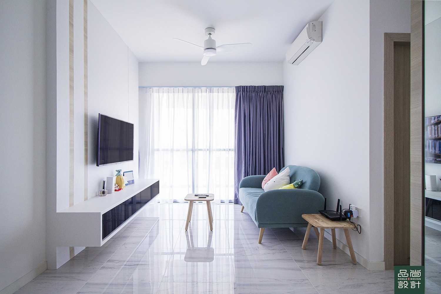 Modern Living Room with Marble Floor and TV Console