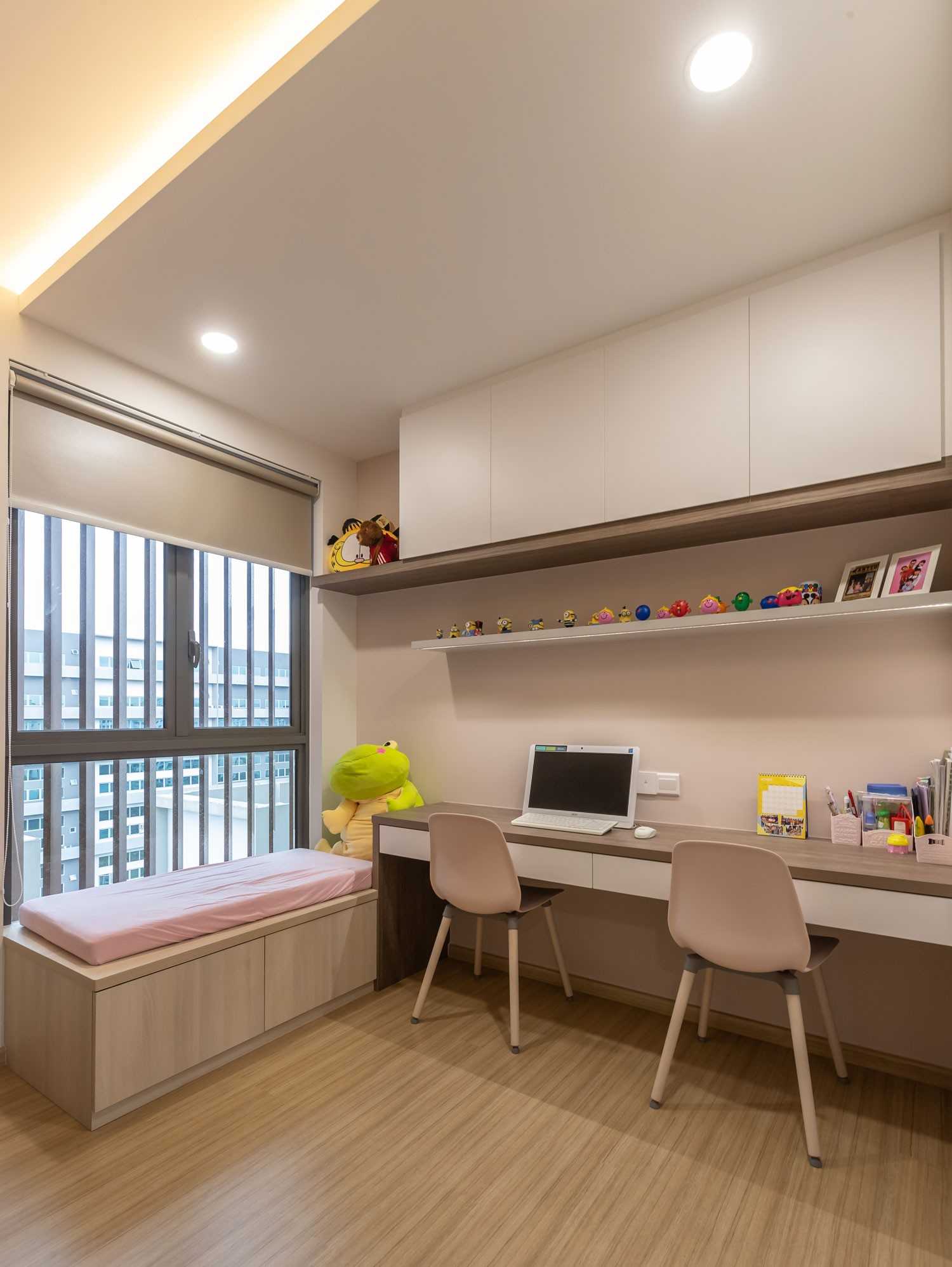 Modern Study with Bookshelf and Cove Lighting