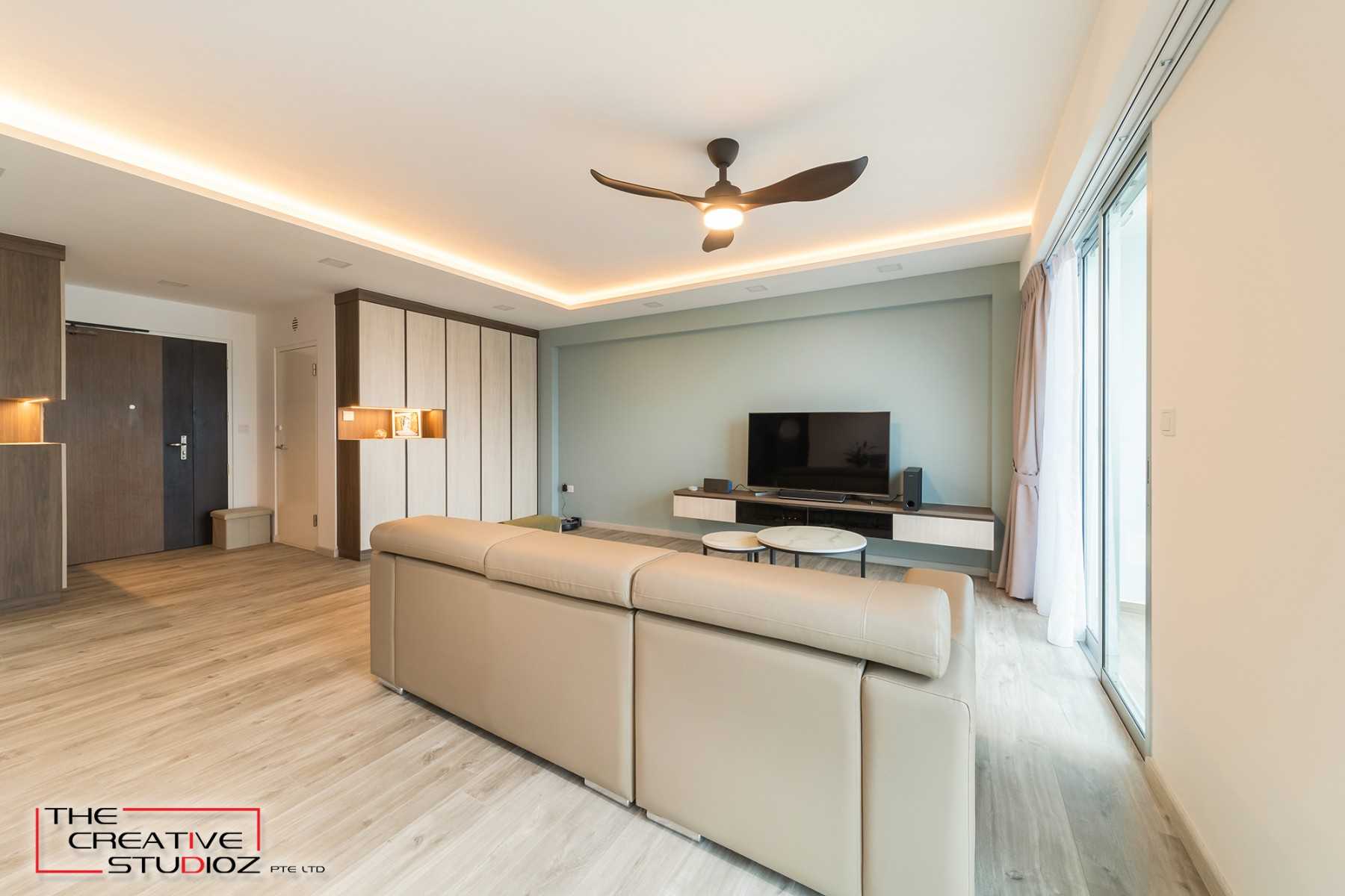 Scandinavian Living Room with Vinyl Flooring and TV Console