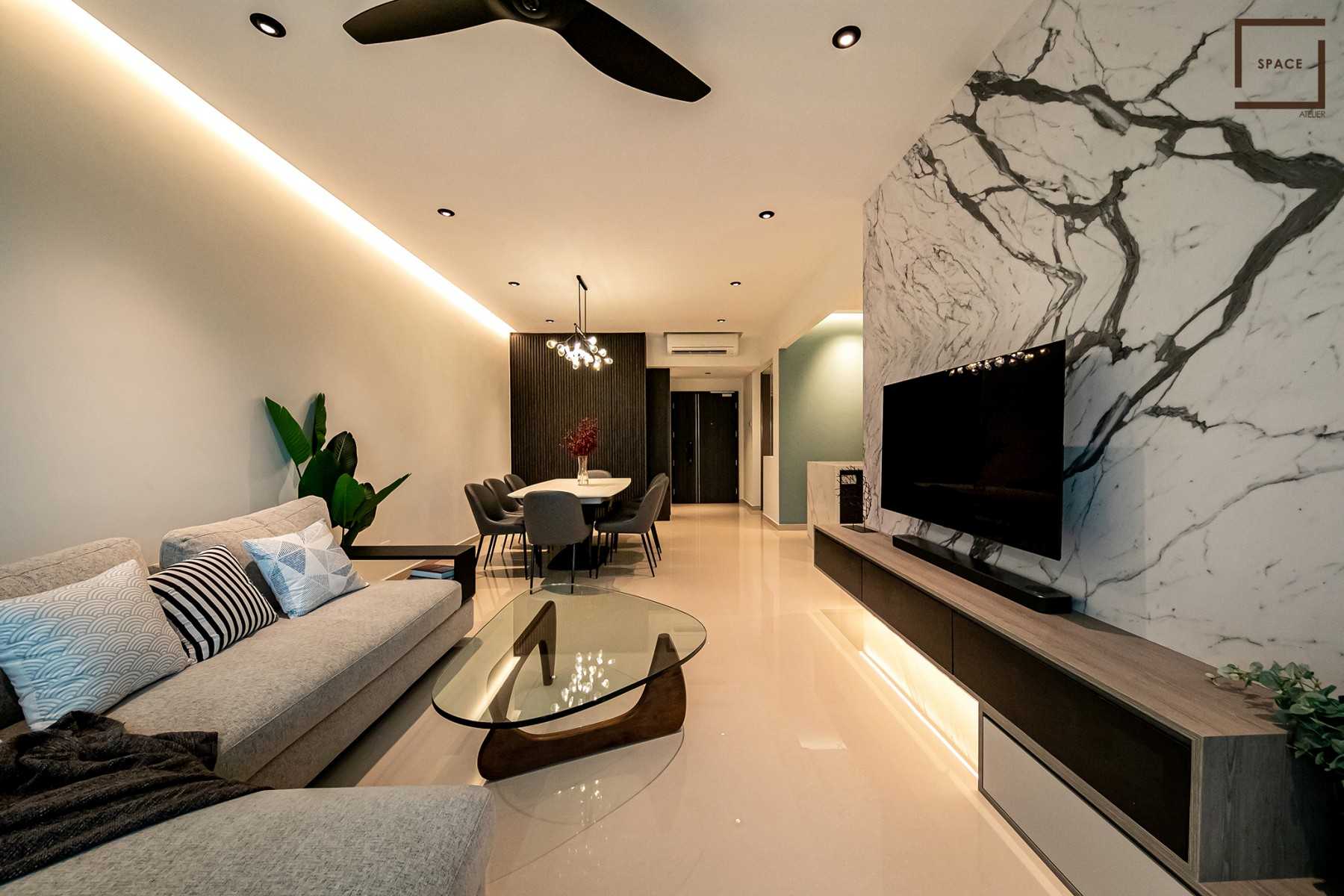 Contemporary Living Room with TV Console and Sofa