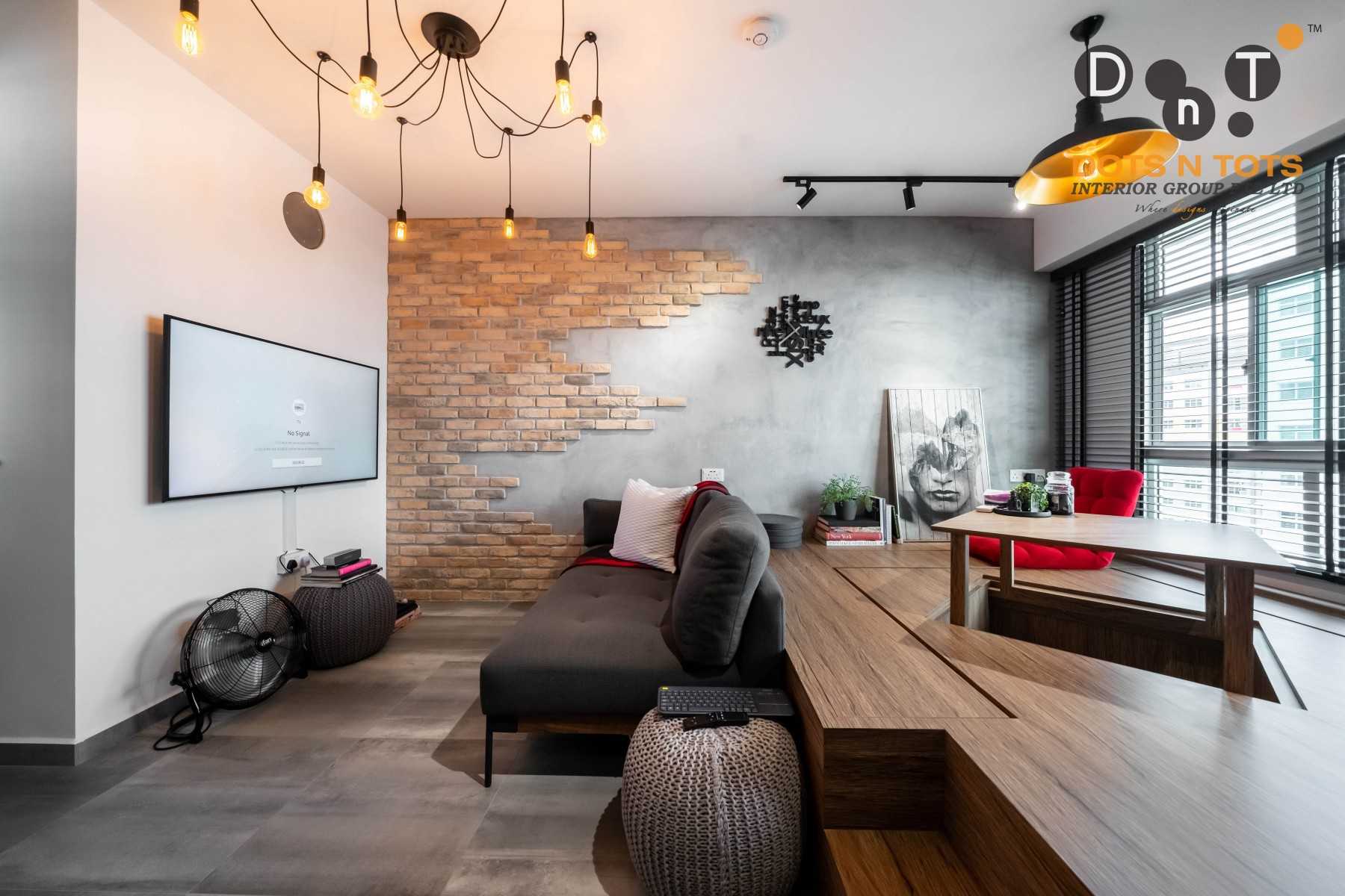 Industrial Living Room with Feature Wall and Sofa