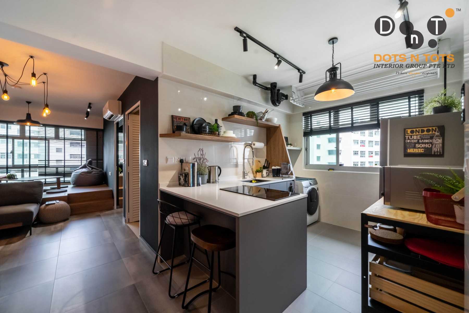 Industrial Kitchen with Countertop and Homogeneous Tiles