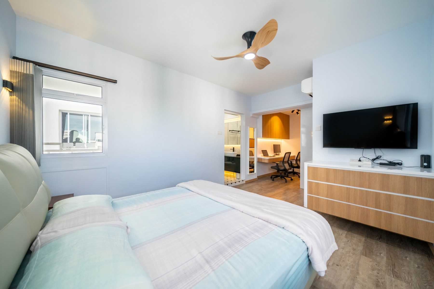 Contemporary Bedroom with Wood Flooring and Wardrobe