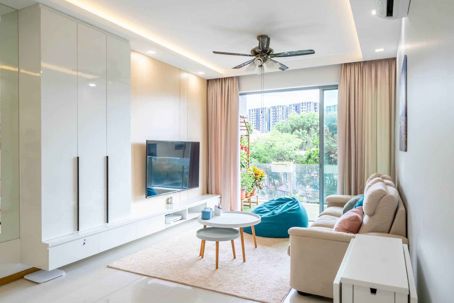 Contemporary Living Room with TV Console and Feature Wall