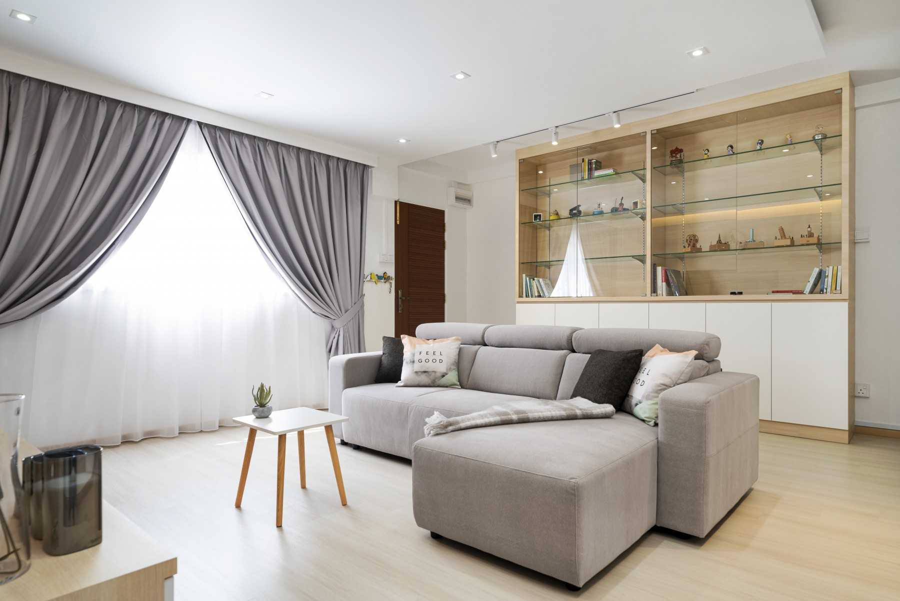 Minimalist Living Room with Bookshelf and Vinyl Flooring