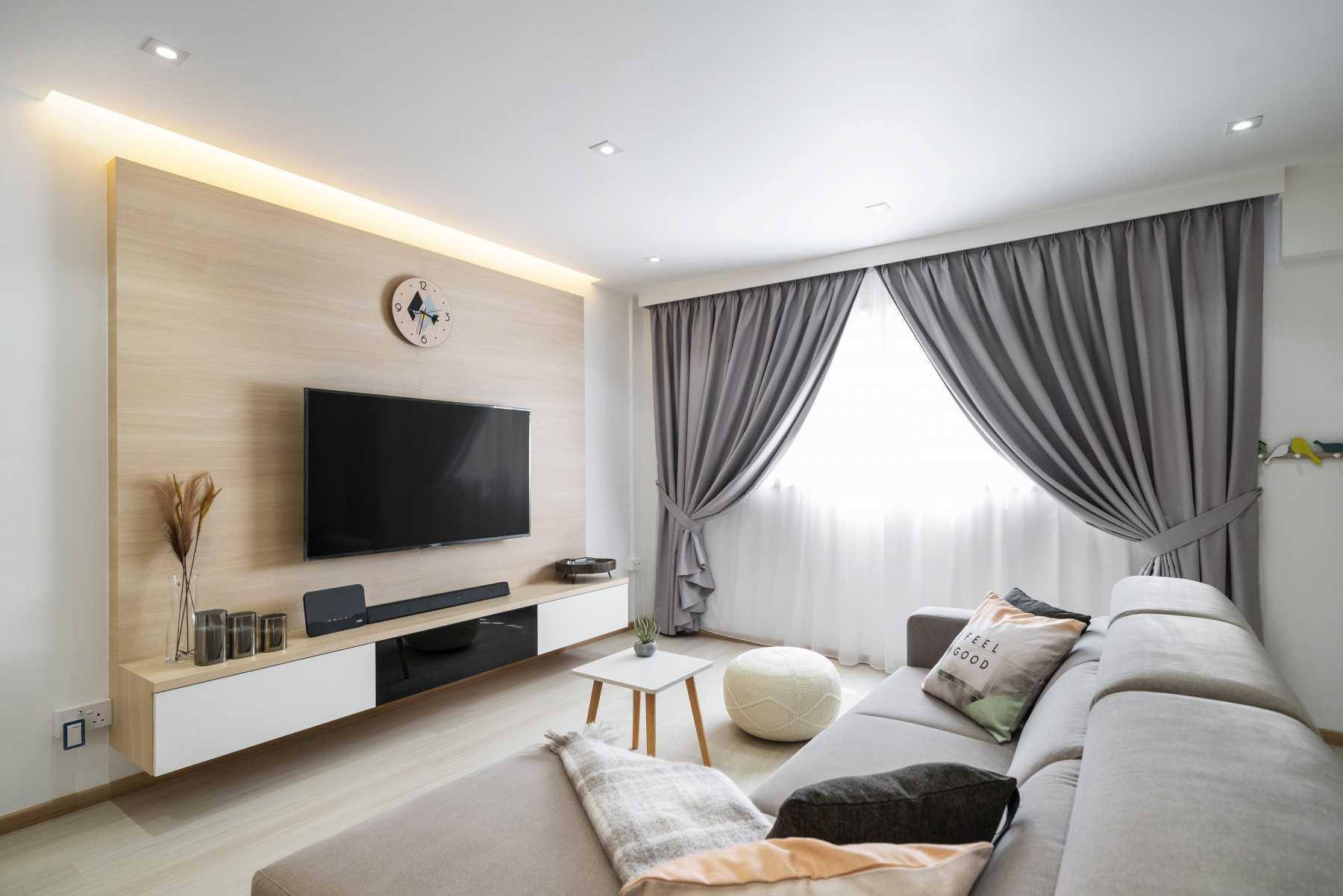 Minimalist Living Room with Vinyl Flooring and TV Console