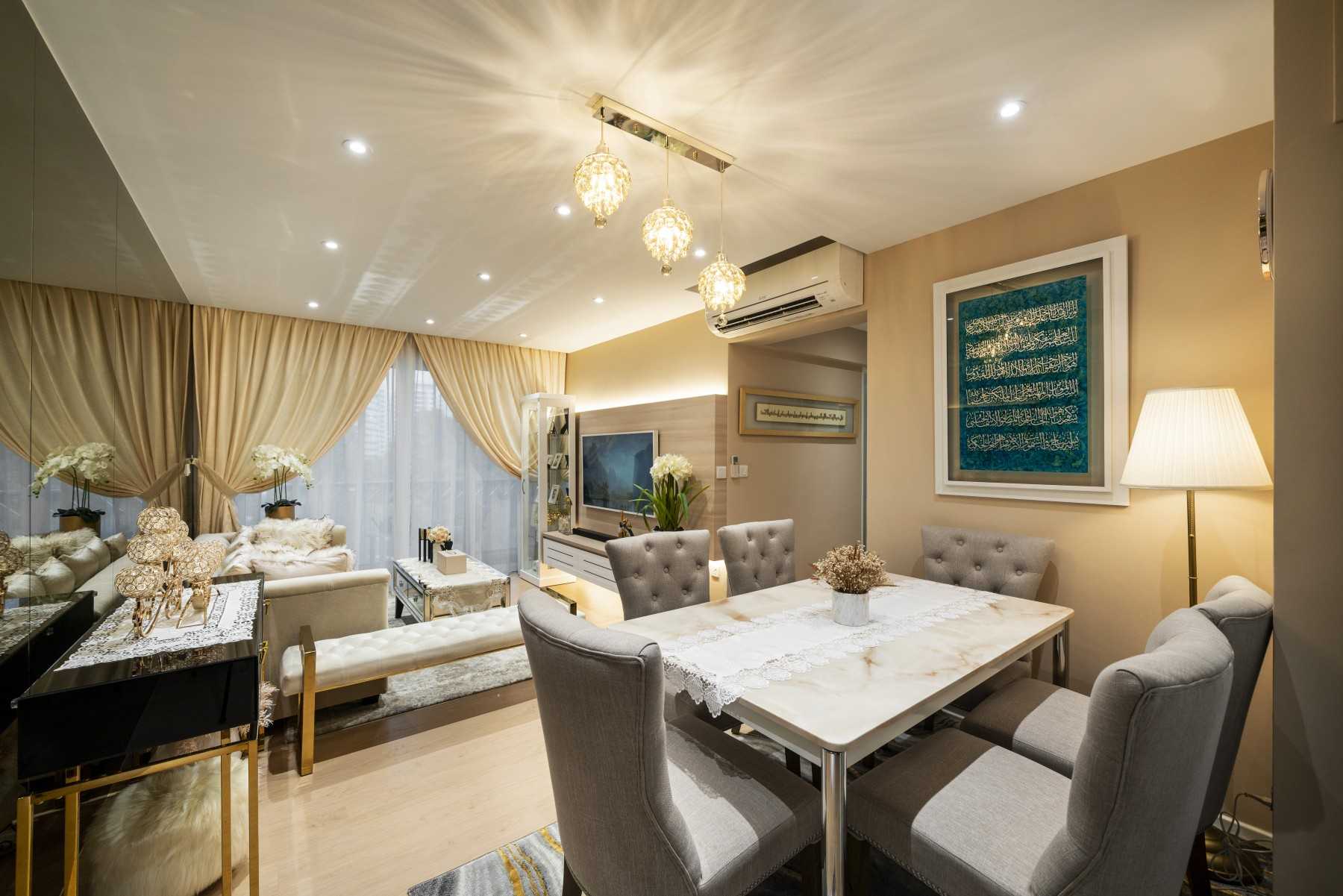 Modern Dining Room with Drop Light and Chandelier