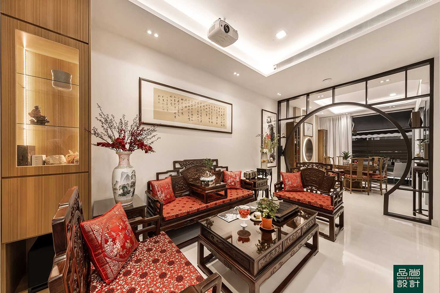 Asian Living Room with Cove Lighting and Drop Ceiling