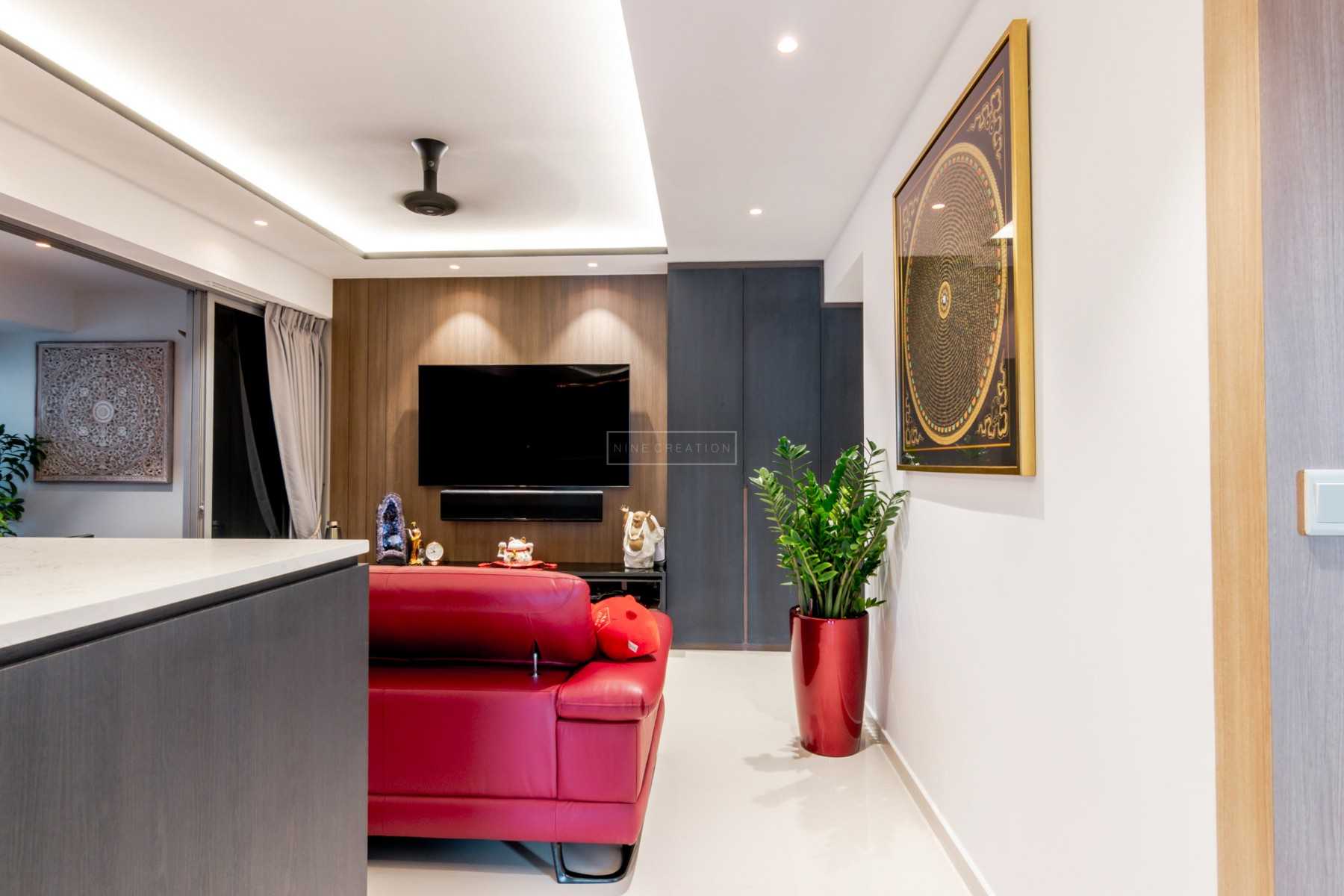 Contemporary Living Room with TV Console and Feature Wall