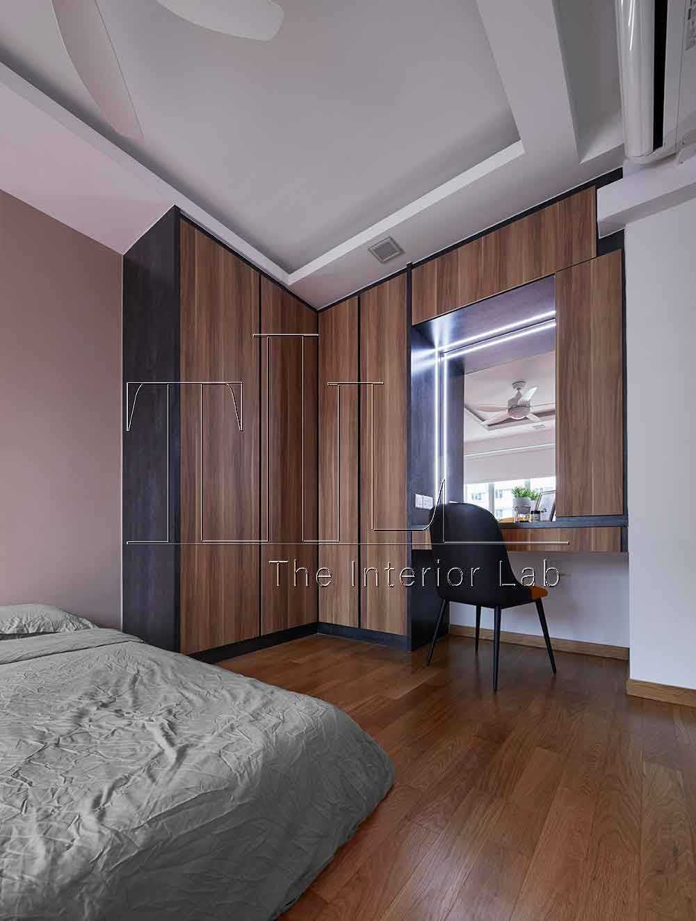 Industrial Bedroom with Parquet Floor and Feature Wall