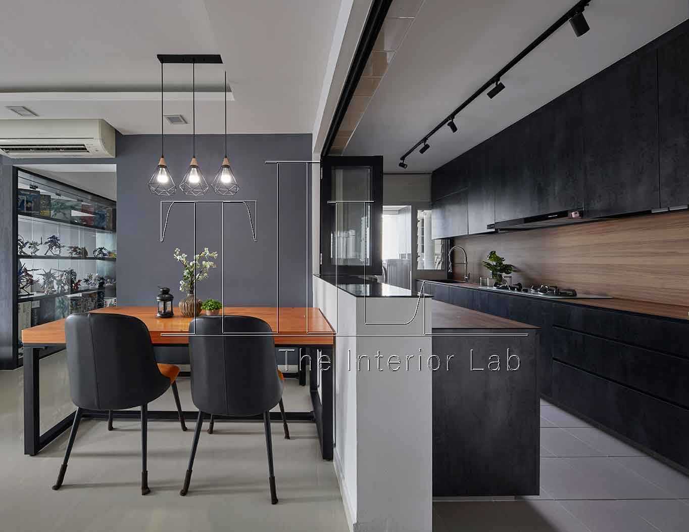 Industrial Dining Room with Countertop and Feature Wall