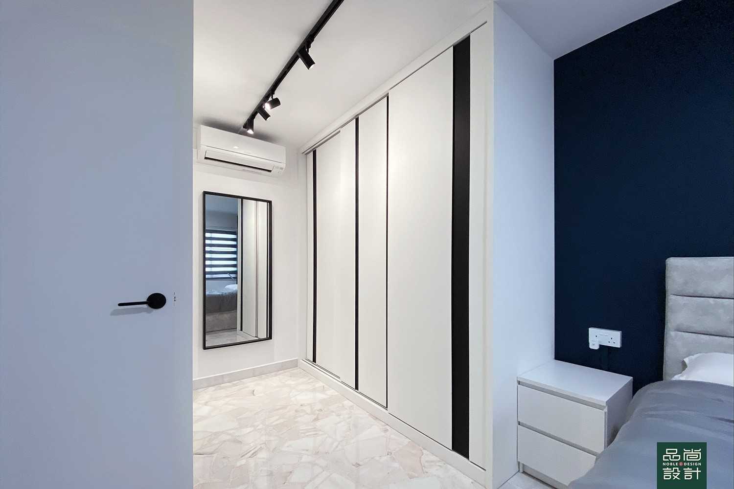Modern Bedroom with Marble Floor and Wardrobe