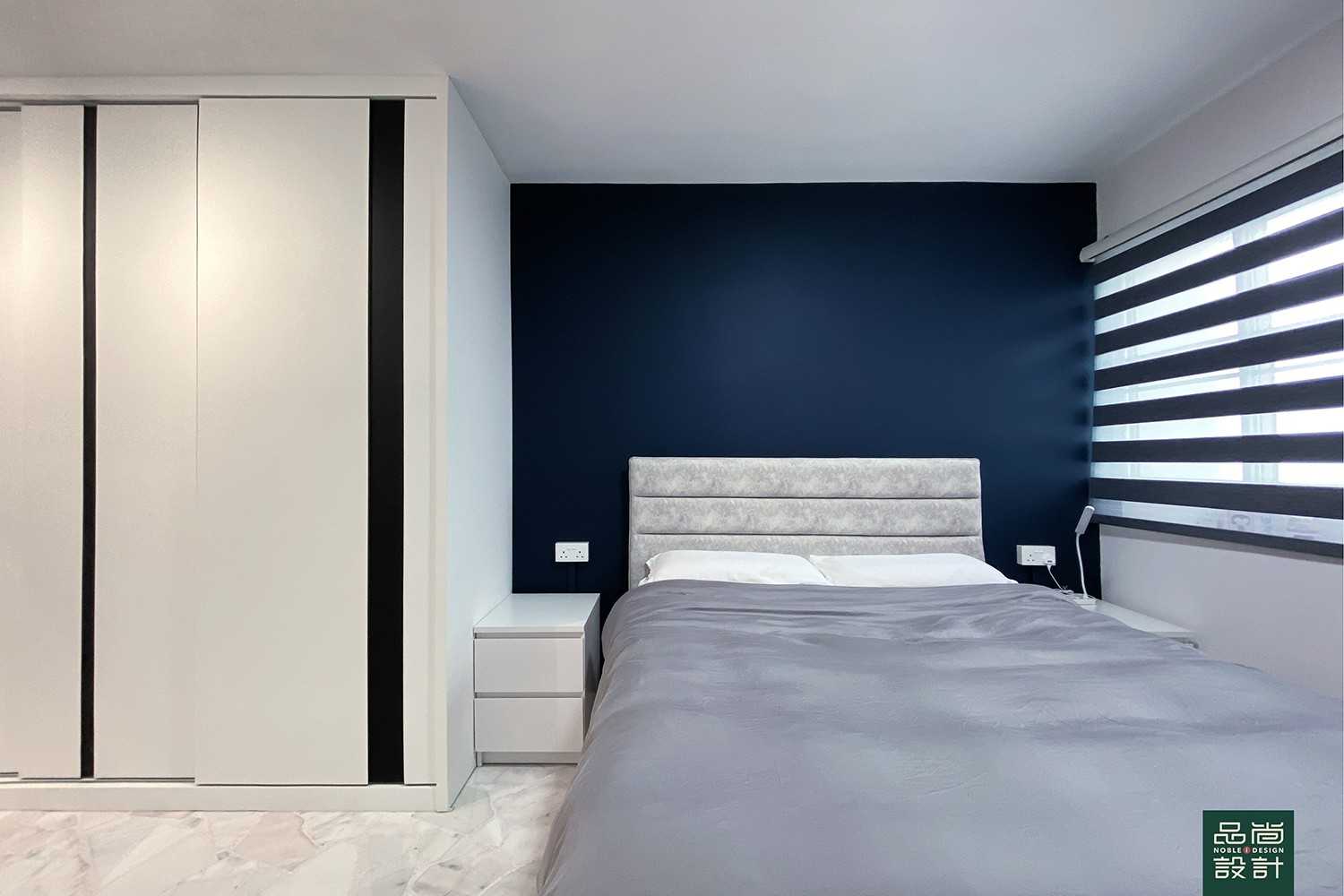Modern Bedroom with Marble Floor and Wardrobe