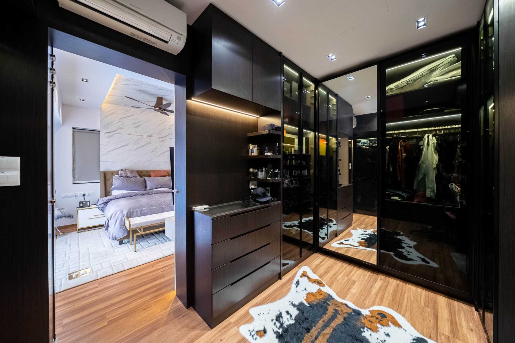 Modern Walk-in Wardrobe with Mirror and Wardrobe