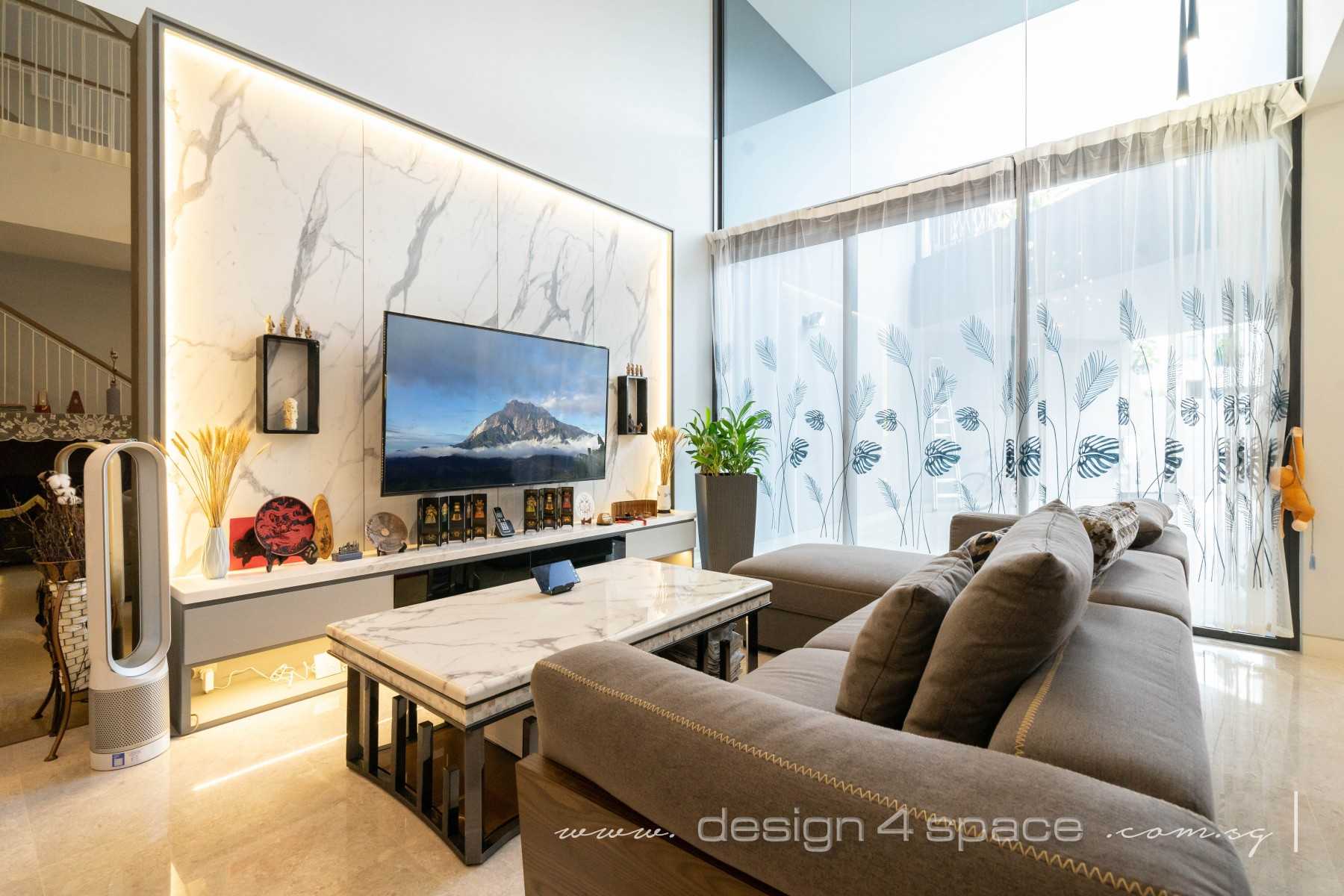 Contemporary Living Room with Homogeneous Tiles and Marble Floor