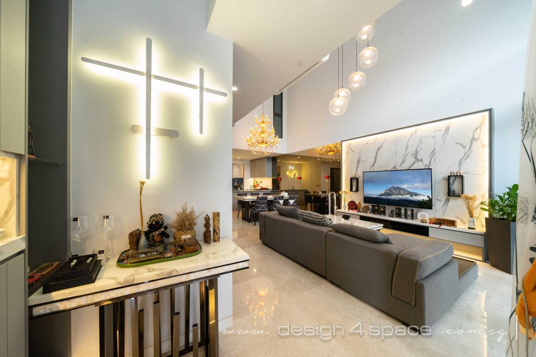 Contemporary Living Room with TV Console and Feature Wall