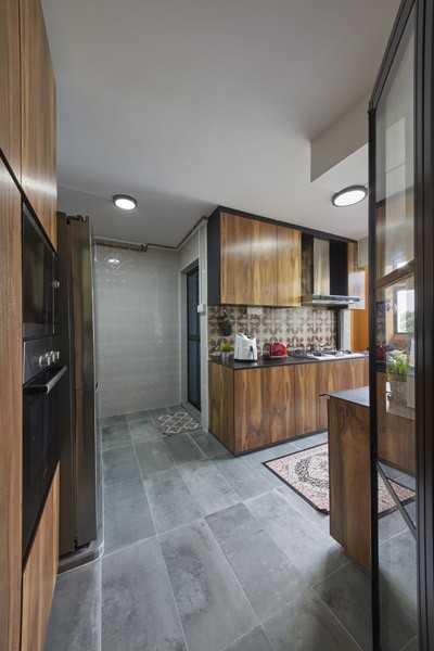 Asian Kitchen with Countertop and Granite Floor