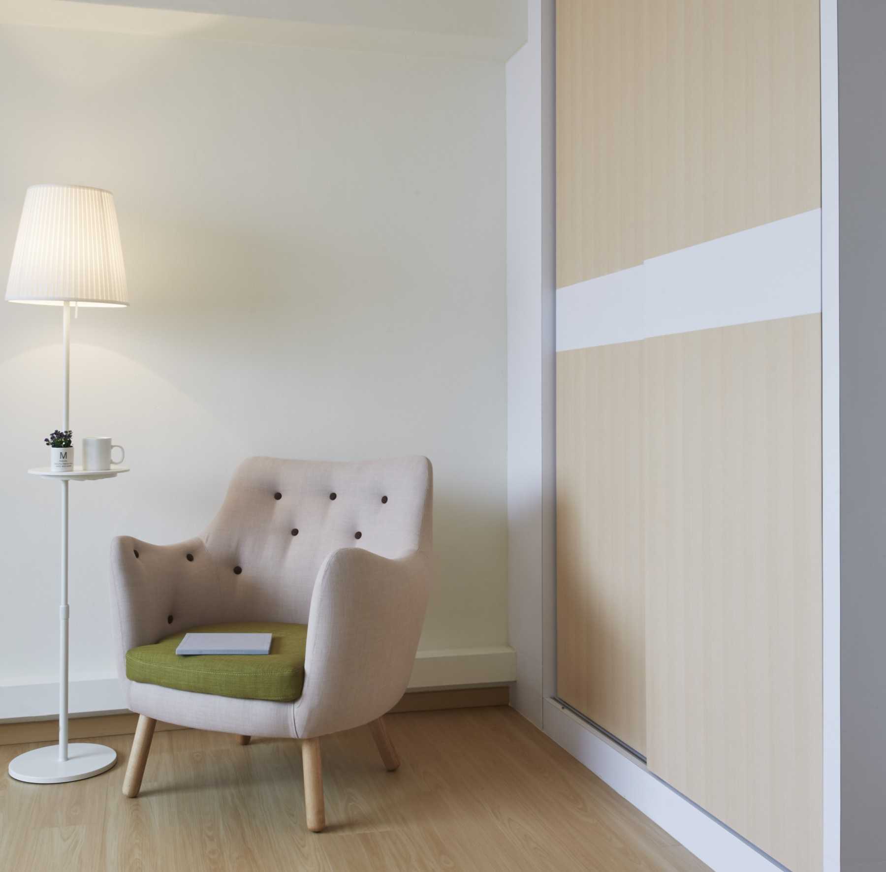 Scandinavian Study with Storage Cabinets and Lighting