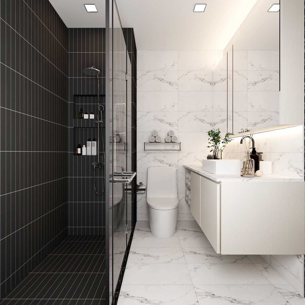Modern Bathroom with Countertop and Shower Screen