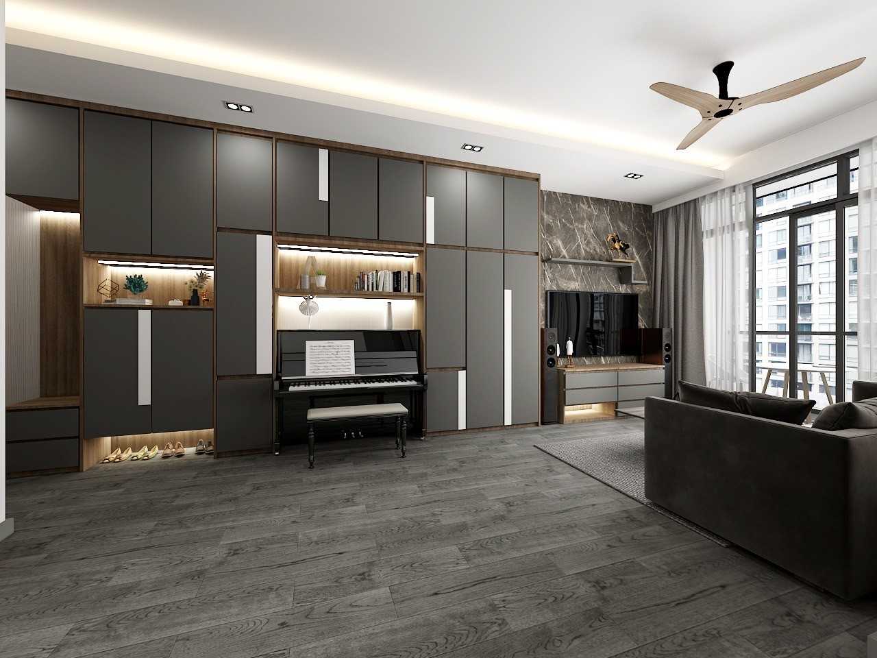 Modern Living Room with Vinyl Flooring and TV Console