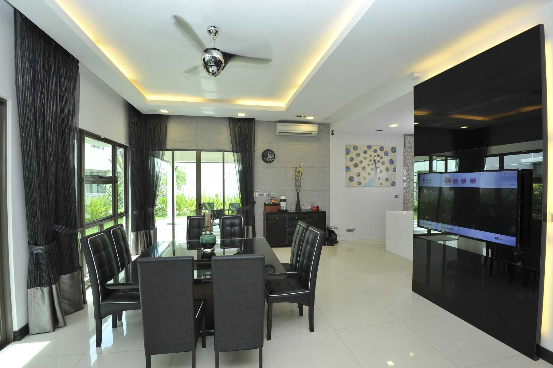 Modern Dining Room with TV Console and Curtain