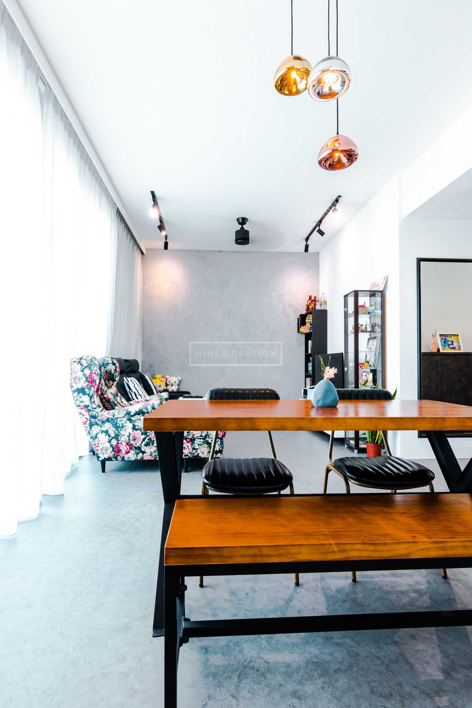 Industrial Living Room with Vinyl Flooring and Mirror