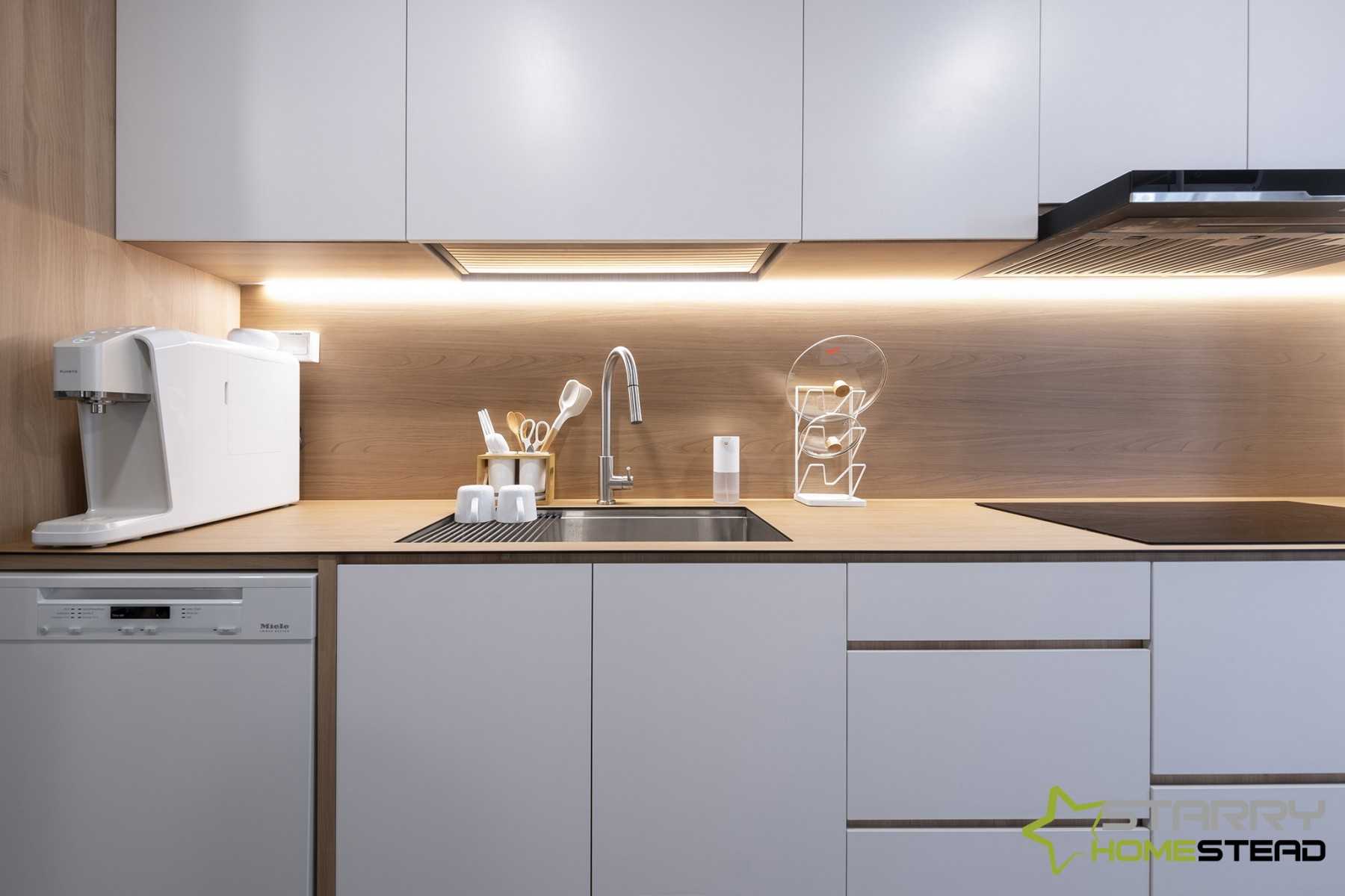 Scandinavian Kitchen with Kitchen Tap and Kitchen Cabinets