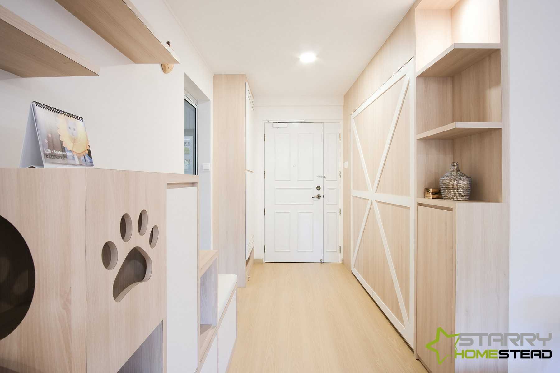 Scandinavian Entryway with Seating Bench and Doors