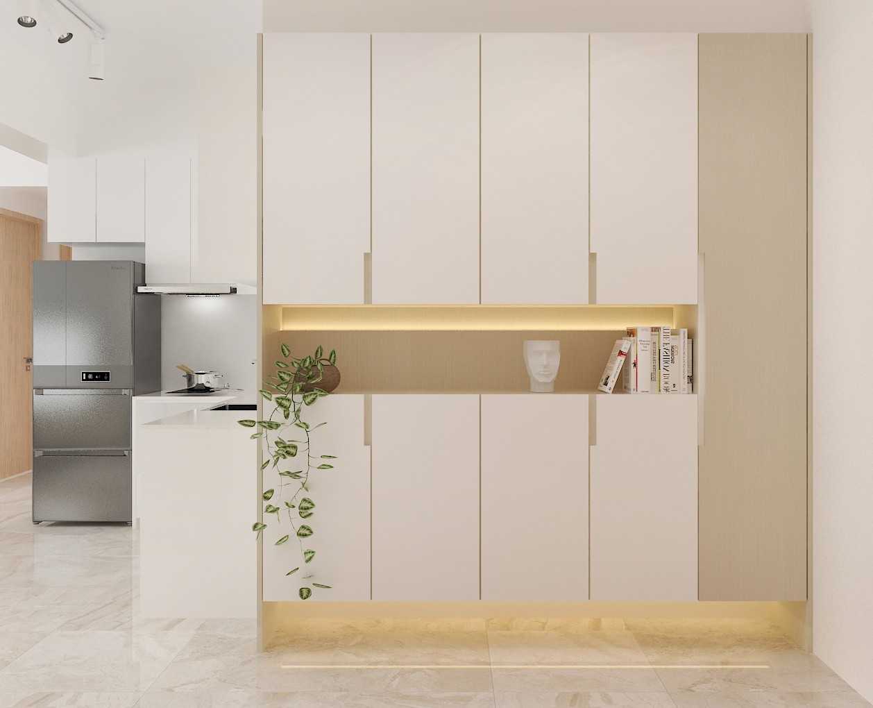 Minimalist Entryway with Storage Cabinets and Display Cabinets