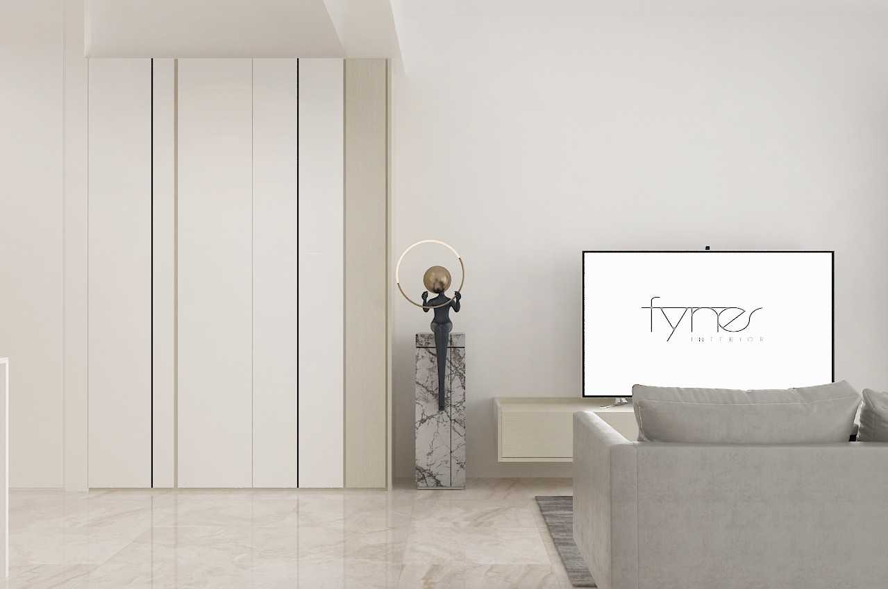 Minimalist Living Room with Marble Floor and TV Console