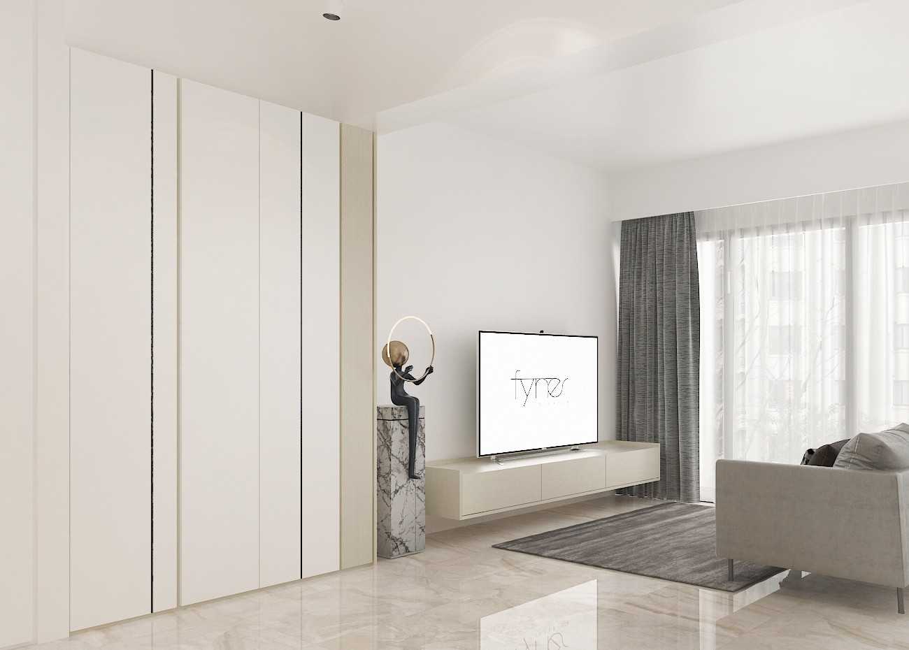 Minimalist Living Room with Marble Floor and TV Console