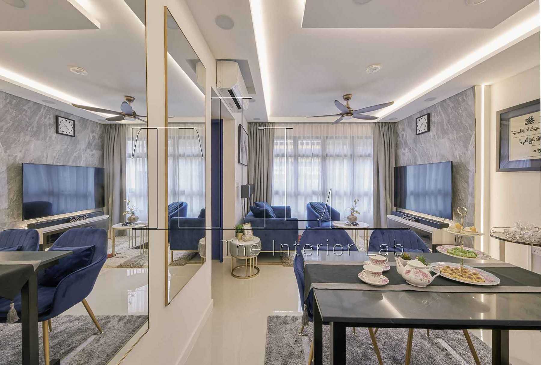 Contemporary Living Room with Feature Wall and Mirror