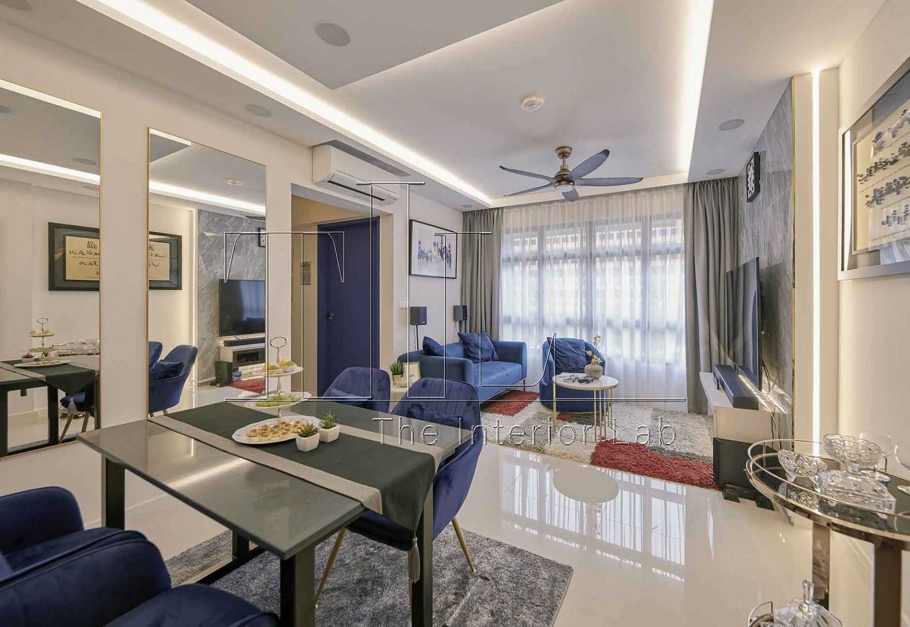 Contemporary Living Room with Feature Wall and Cove Lighting