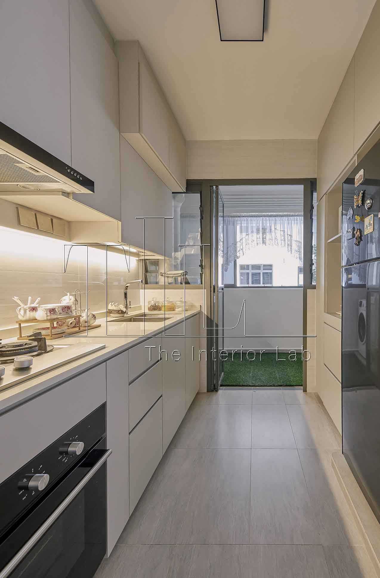 Contemporary Kitchen with Countertop and Marble Floor