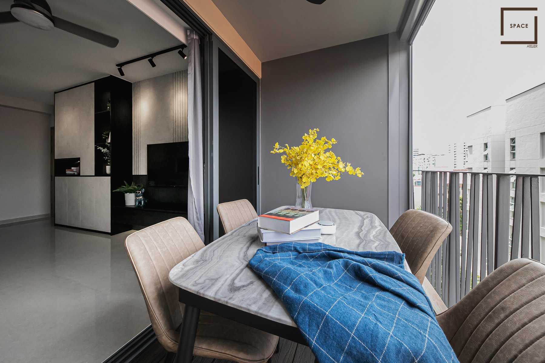 Contemporary Balcony with Curtain and Outdoor Chairs