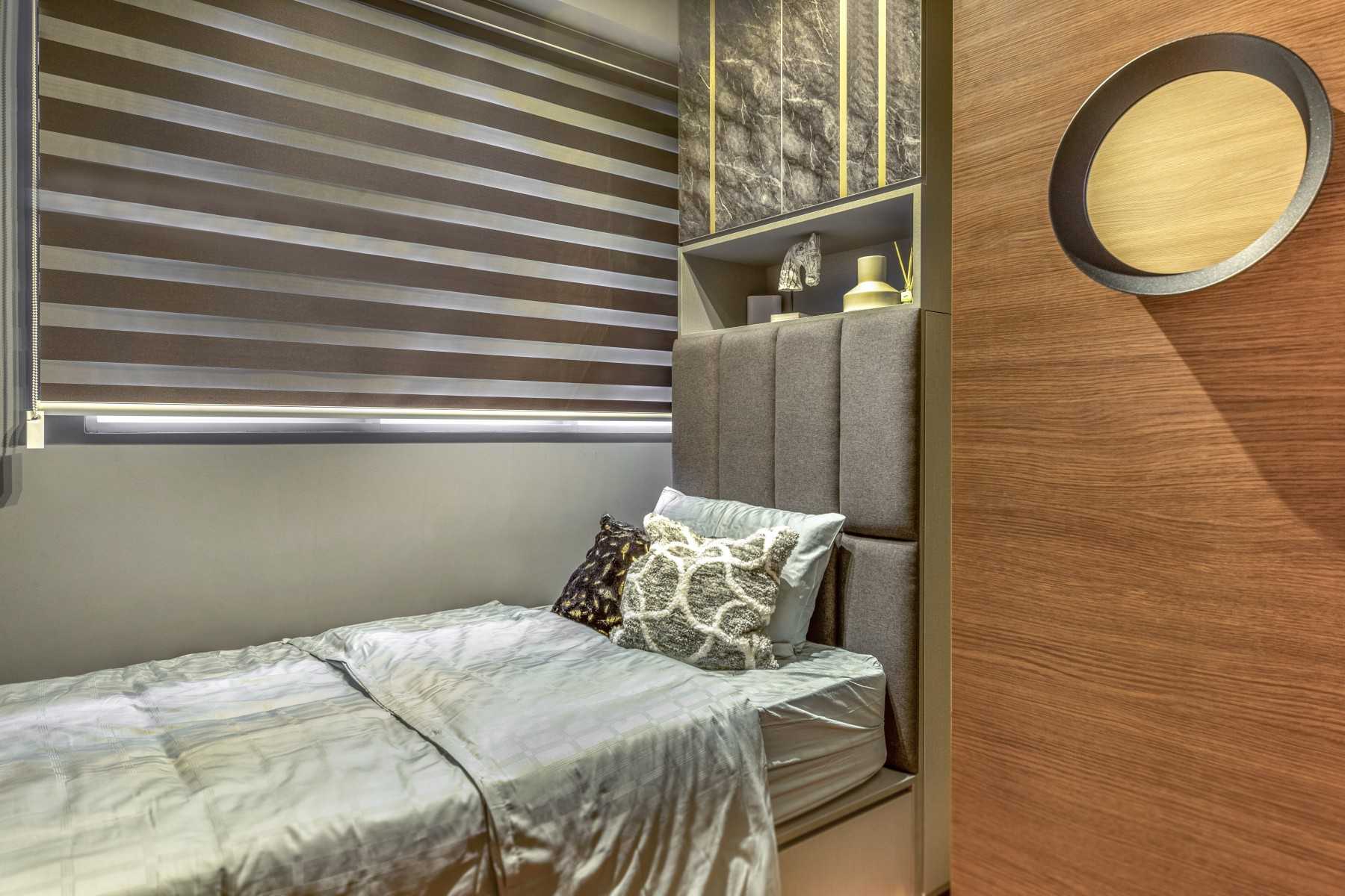 Modern Bedroom with Bookshelf and Platform Bed