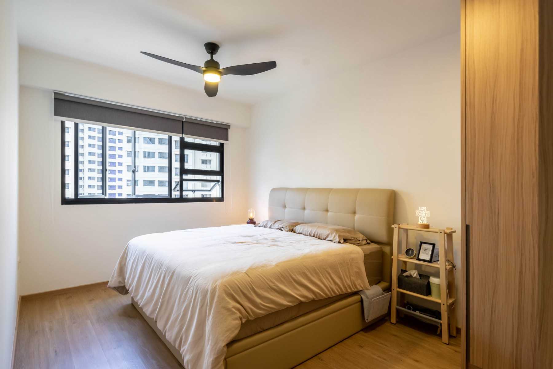 Scandinavian Bedroom with Vinyl Flooring and Wood Flooring