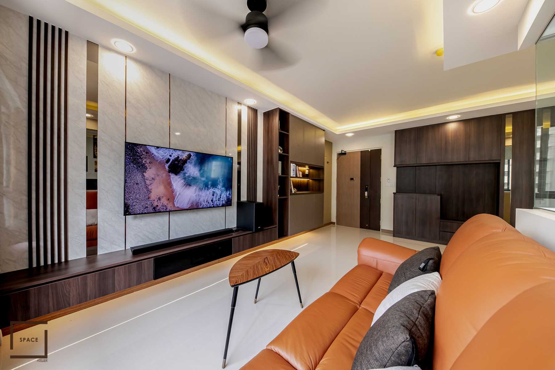 Modern Living Room with TV Console and Ceiling Light