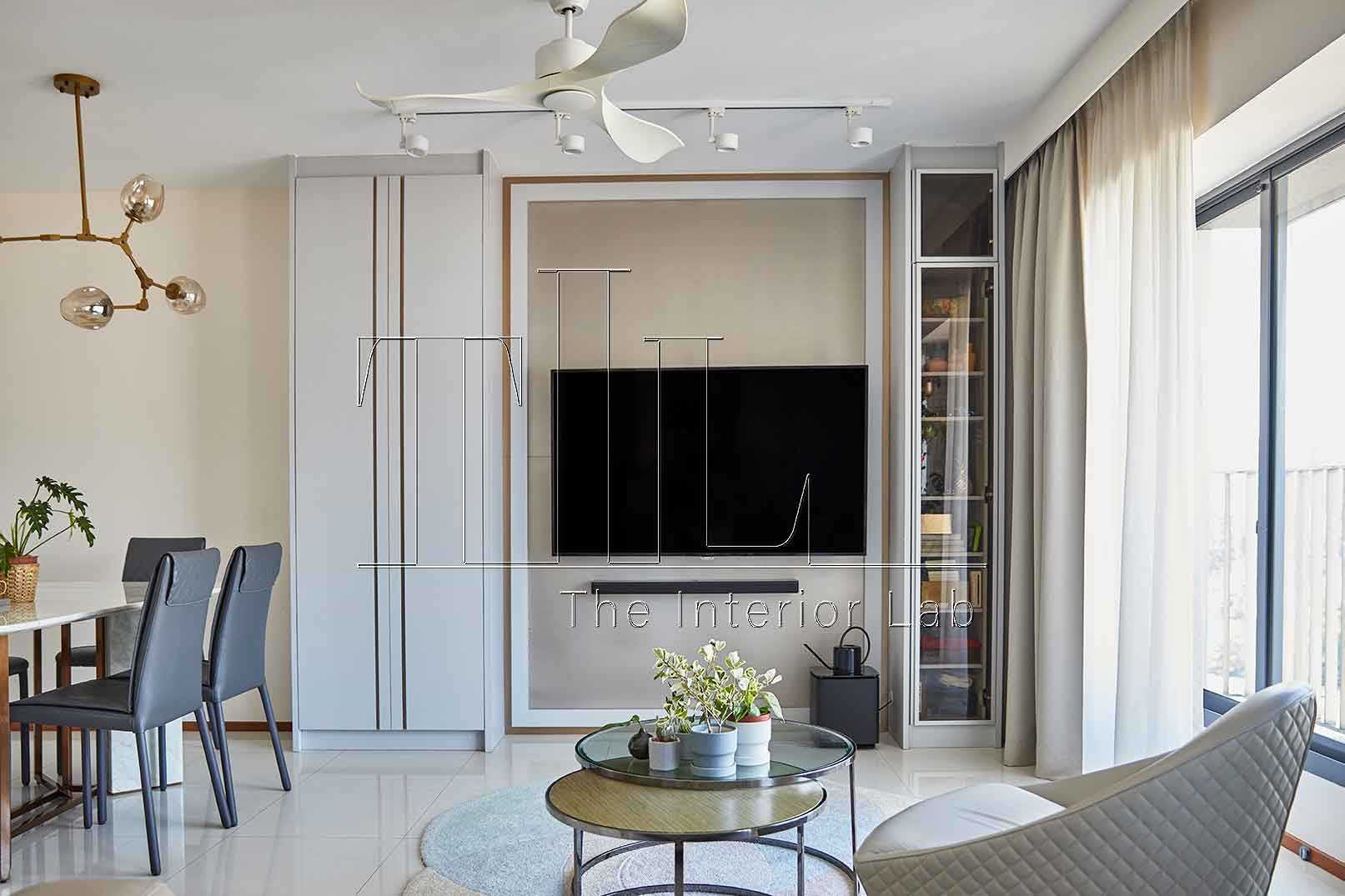 Contemporary Living Room with TV Console and Feature Wall