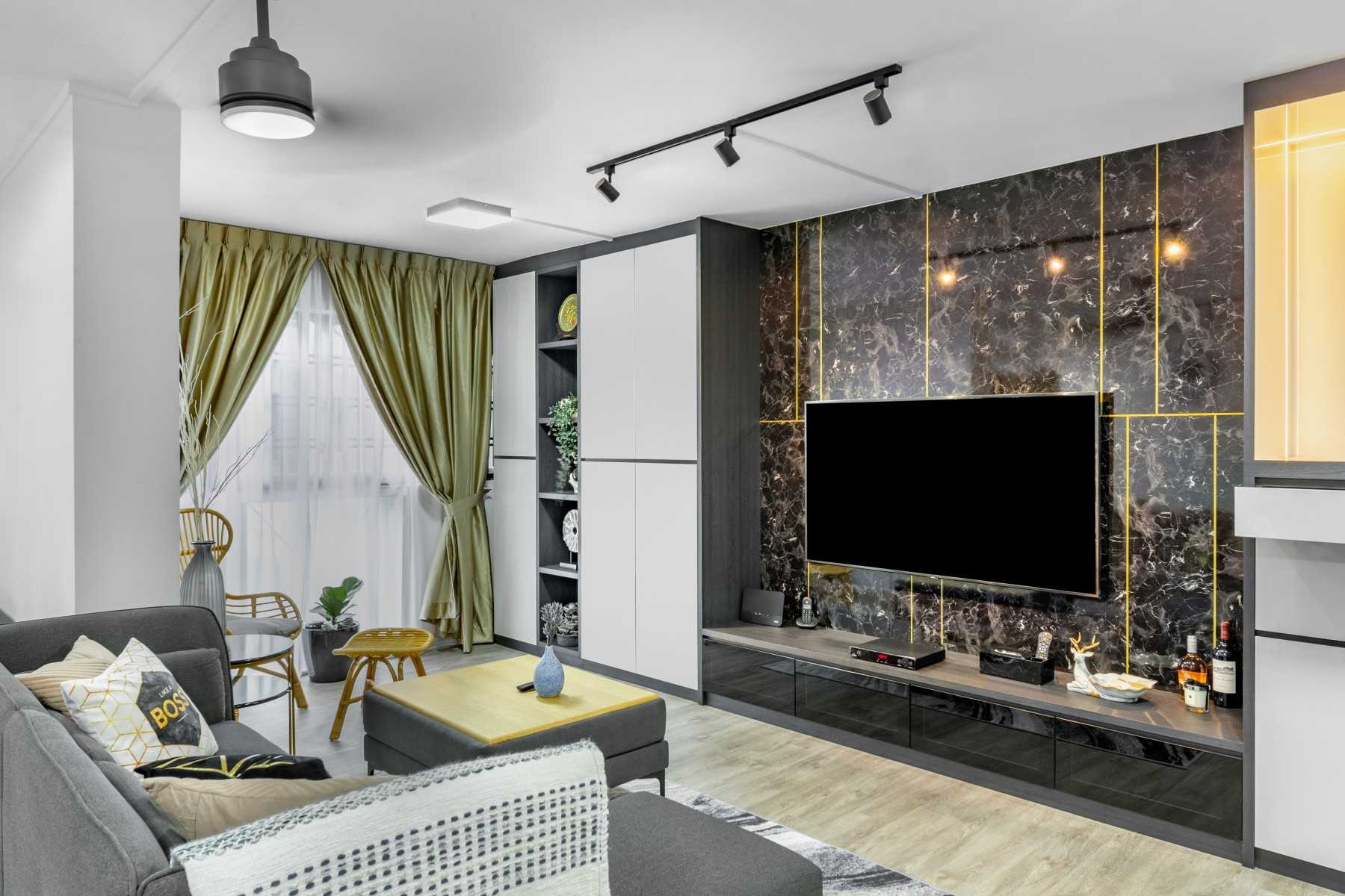 Minimalist Living Room with Bookshelf and Vinyl Flooring