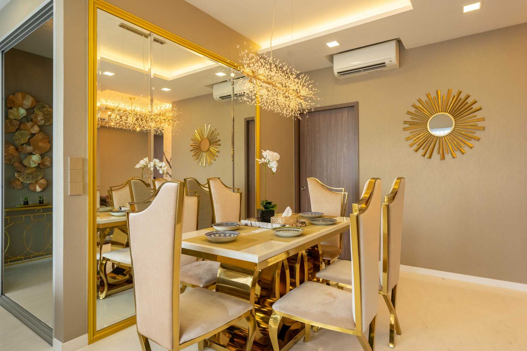 Modern Dining Room with Drop Ceiling and Ceiling Light