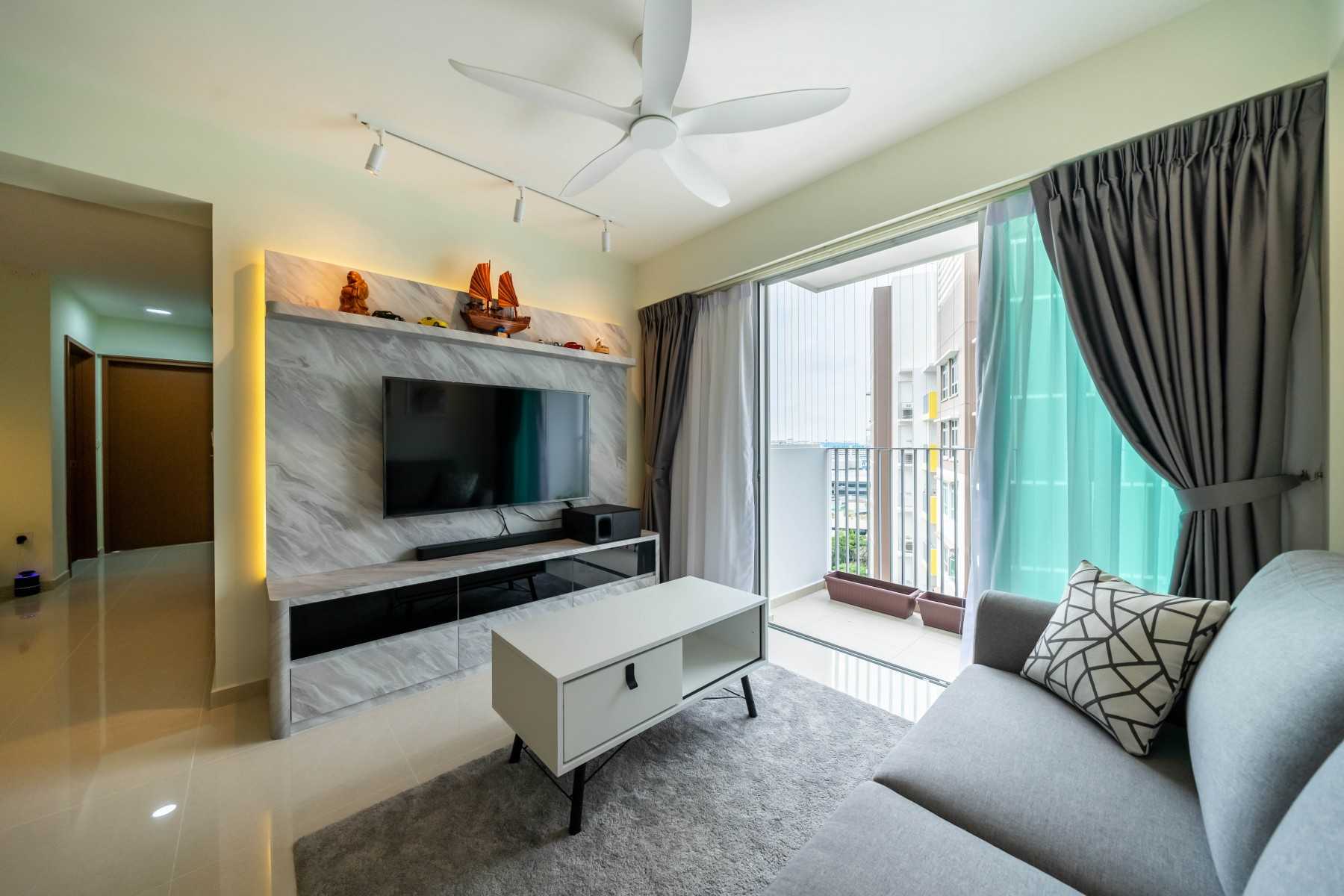 Contemporary Living Room with TV Console and Feature Wall