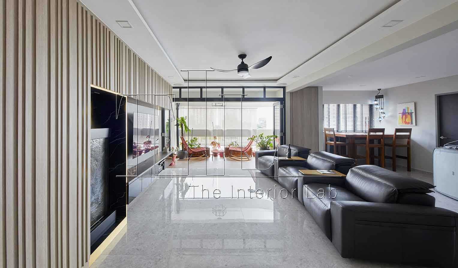 Contemporary Living Room with TV Console and Feature Wall