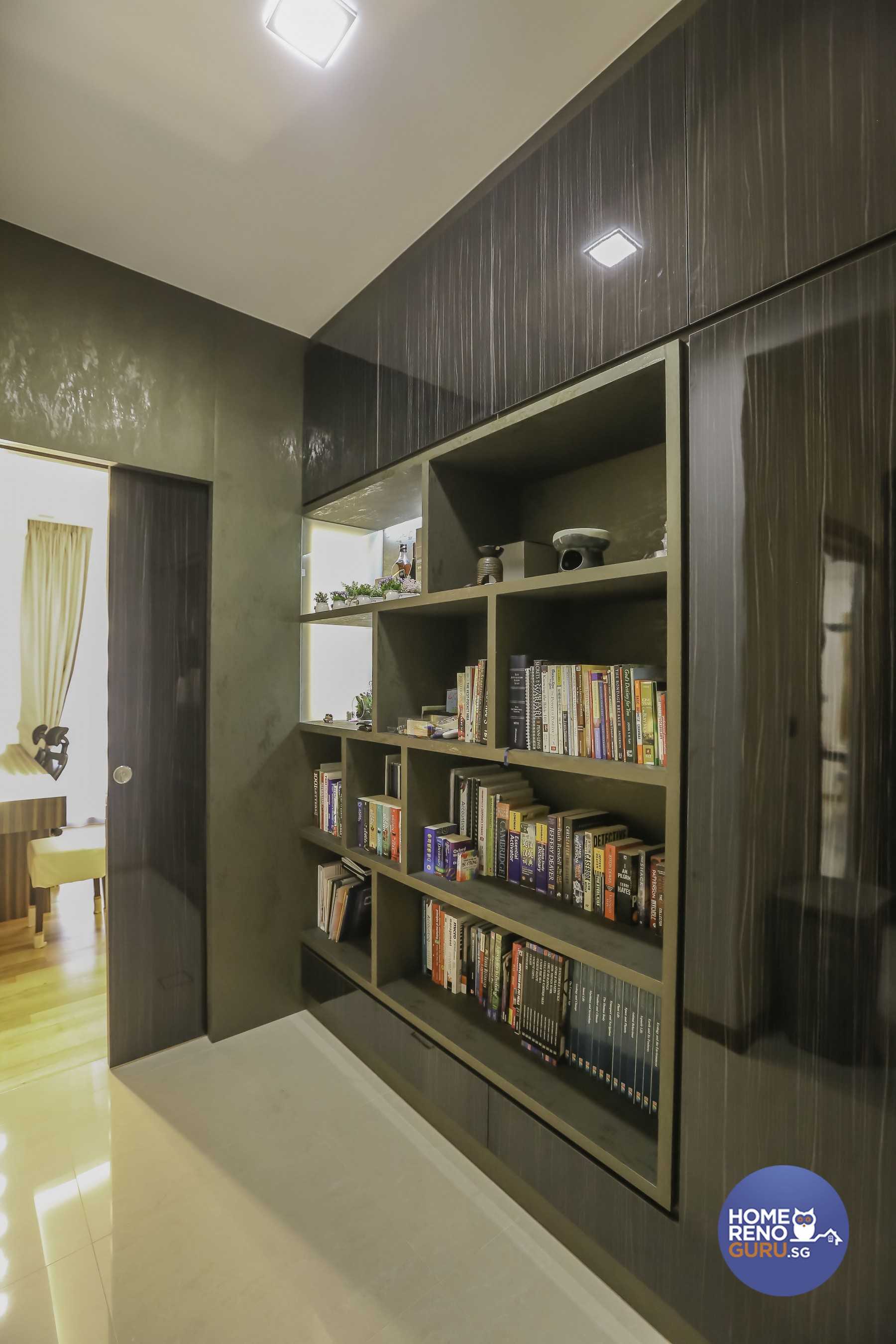 Modern Living Room with Bookshelf and Storage Cabinets